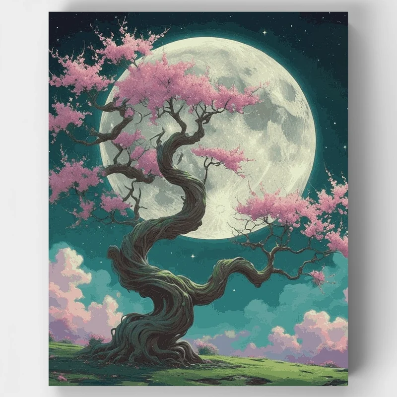 Moonlit Cherry Blossom - Paint by Numbers Kit