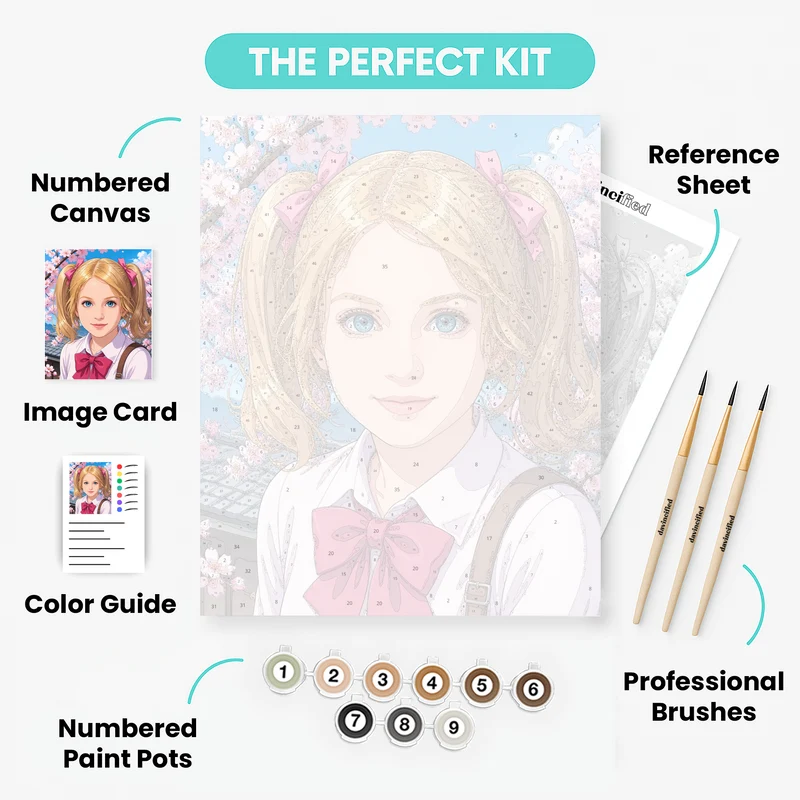 Cherry Blossom School Girl - Custom Paint by Numbers Kit