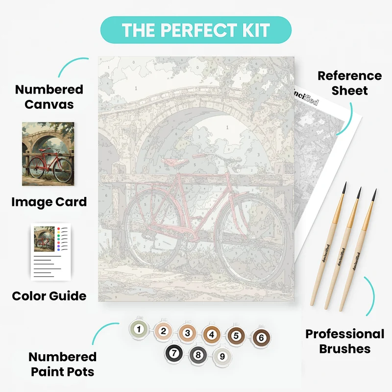 Vintage Red Bicycle Bridge - Paint by Numbers Kit