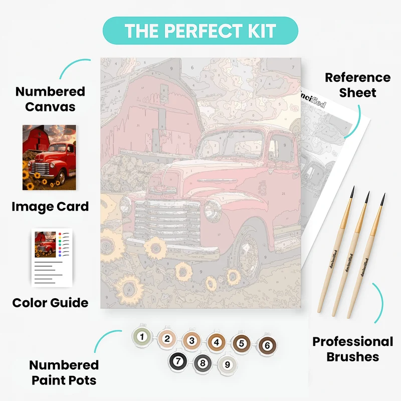 Vintage Red Truck and Sunflowers - Paint by Numbers Kit