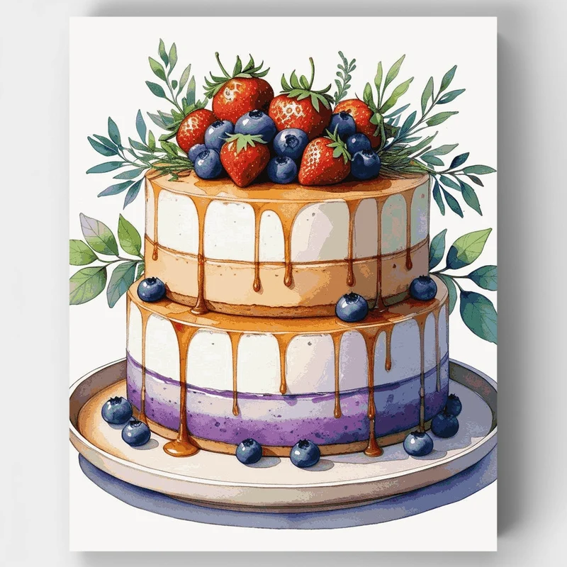 Blueberry Caramel Cascade Cake - Paint by Numbers Kit