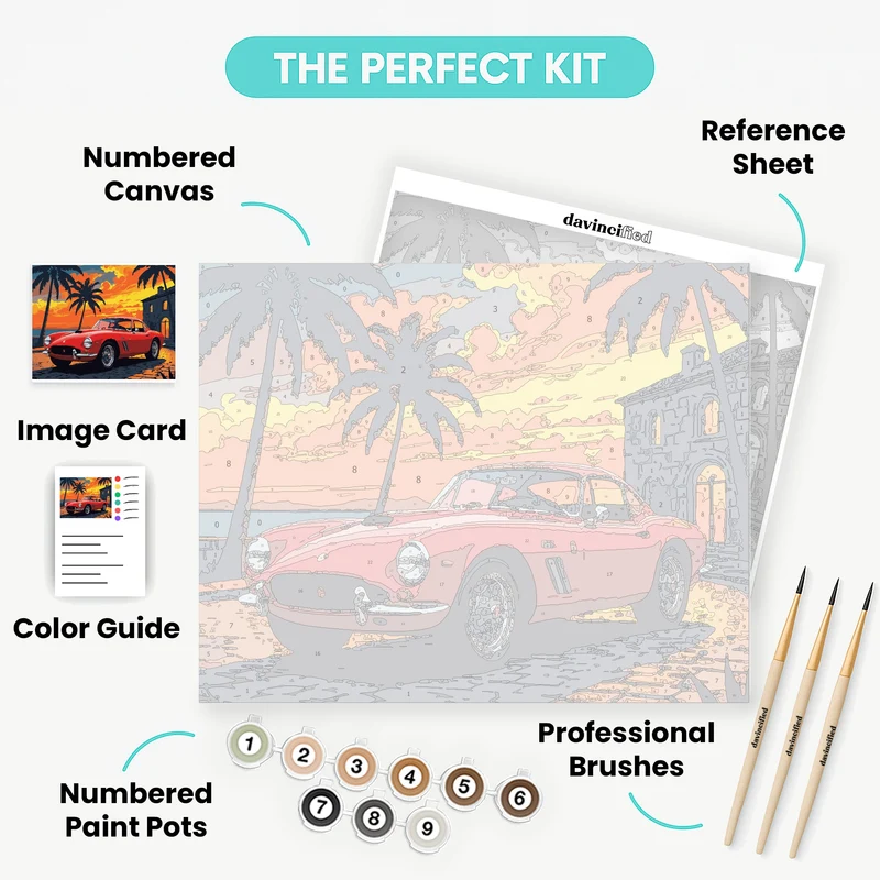 Sunset Classic Red Car - Paint by Numbers Kit
