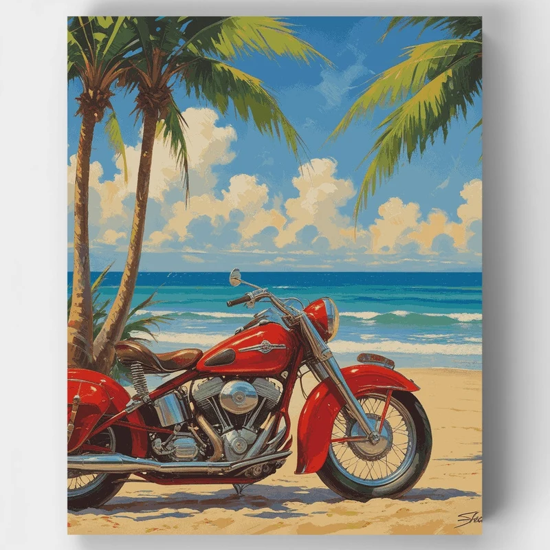 Paradise Beach Motorcycle - Paint by Numbers Kit