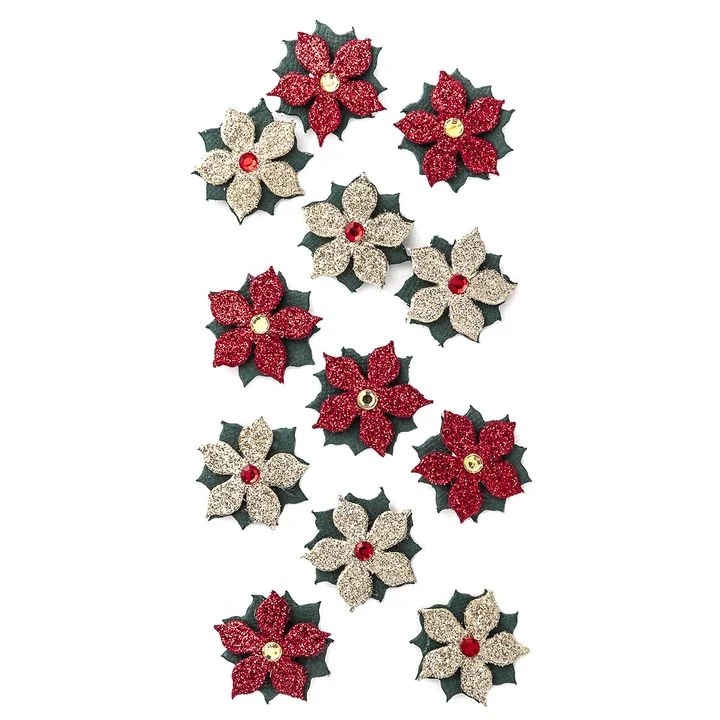 Set of 12 3D Glitter Christmas Stickers