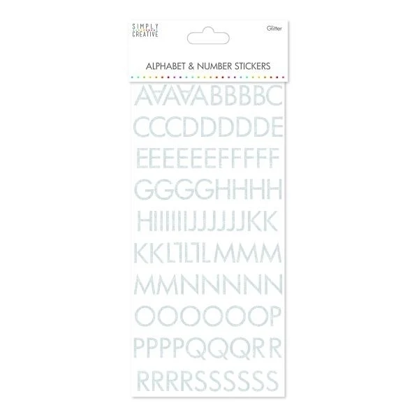 Simply Creative - Alphabet & No. Stickers - Skinny Silver Glitter Chipboard