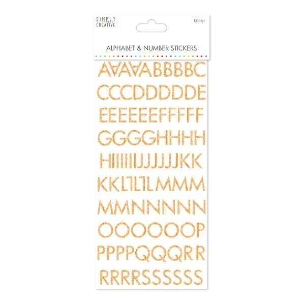 Simply Creative - Alphabet & No. Stickers - Skinny Gold Glitter Chipboard