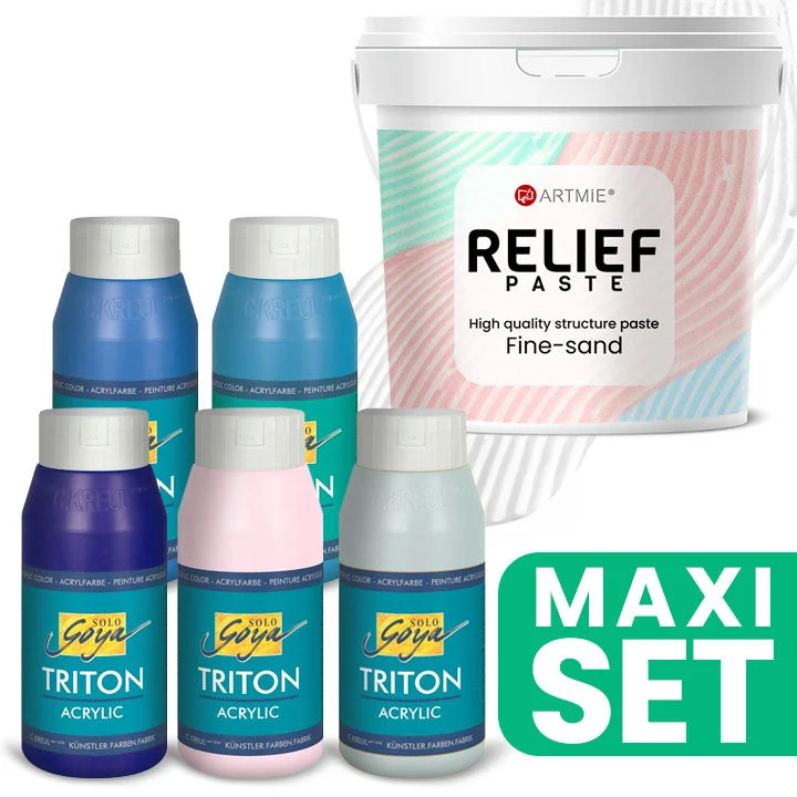 ARTMiE Relief 3D Paste and TRITON Acrylic Paints Set, 5 x 750 ml, Cool Shades