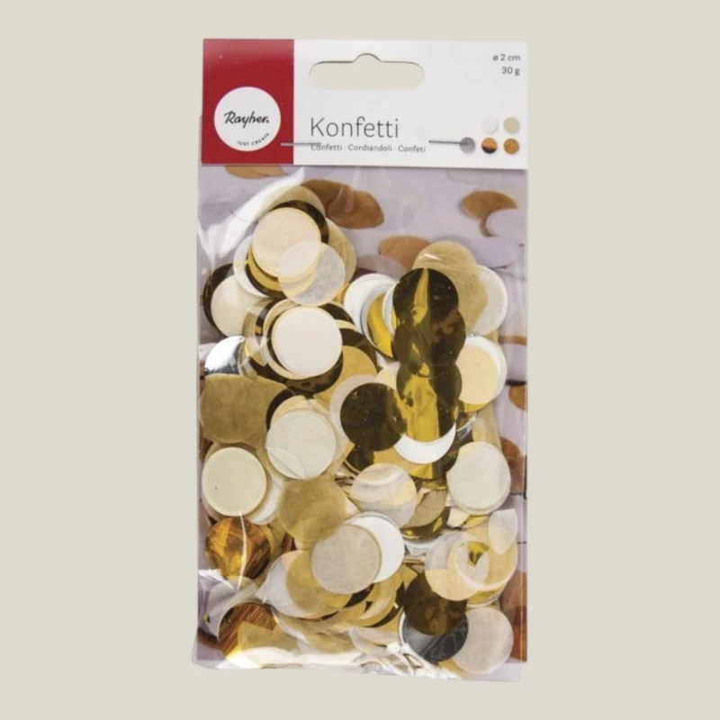 Rayher Konfetti, 2cm ø silber,gold,weiß,creme, 30g