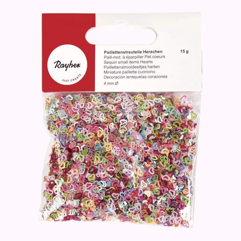 Rayher Paillettenstreuteile Herzchen, 4mm , 15g, bunt