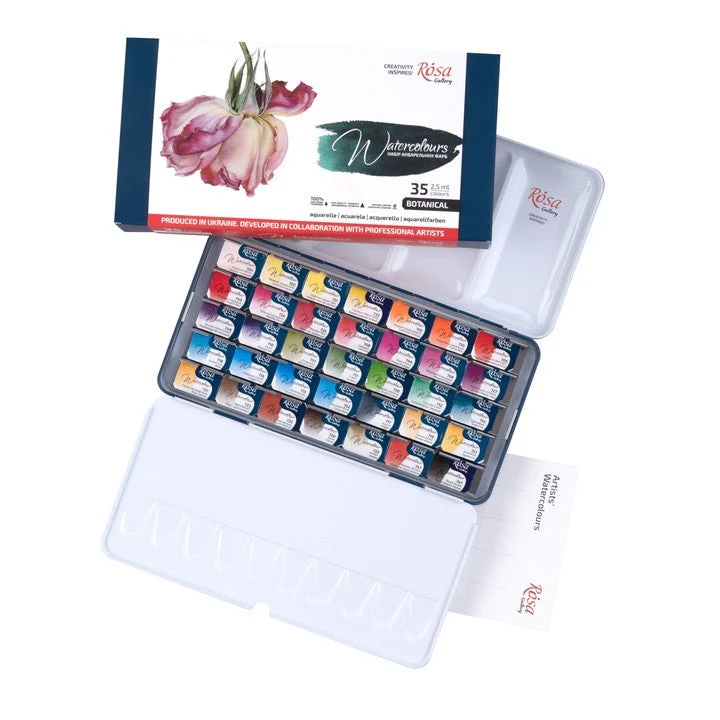 ROSA GALLERY Botanycal Watercolor Paint Set, Metal Case, 35 Colors, Full Pans