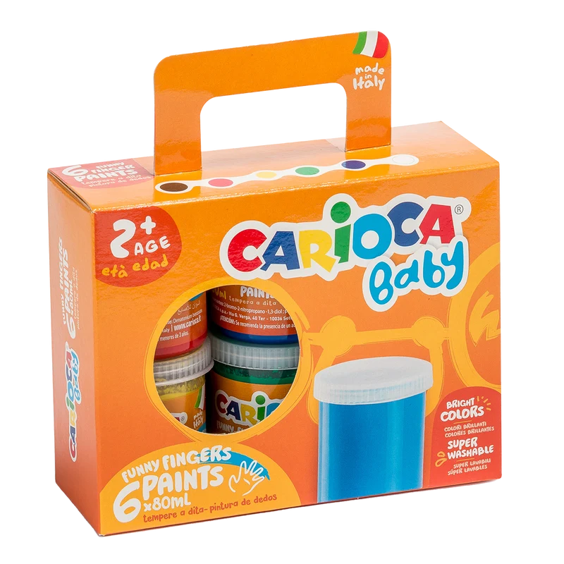 Carioca prstové farby Baby 2+, papierový kufrík, 6 × 80 ml