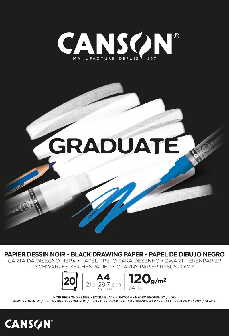 Canson Graduate čierny skicár 120 g/m² A4 lepený - 20 listov