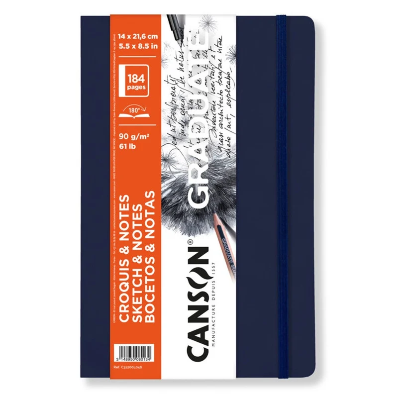 Скицник CANSON Graduate Art Book 90 g/m² – 184 листа, 14 x 21.6 см, меки корици тъмносин