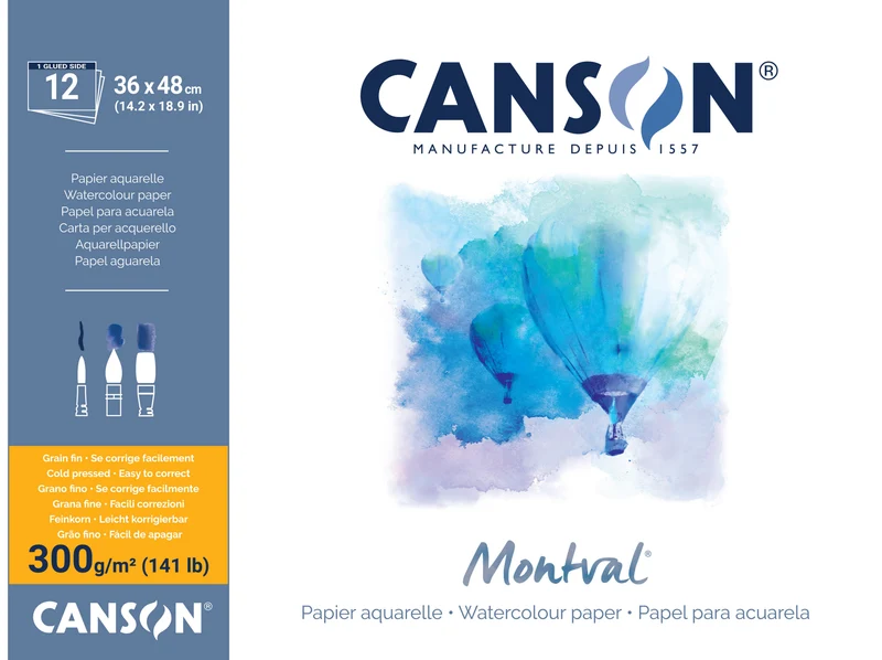 Blocco per acquerello CANSON Montval 300 g/m² – 36 x 48 cm, 12 fogli