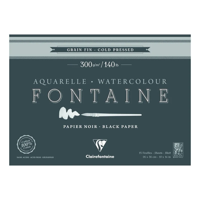 CLAIREFONTAINE Fontaine schwarzer Aquarellblock 300 g/m²