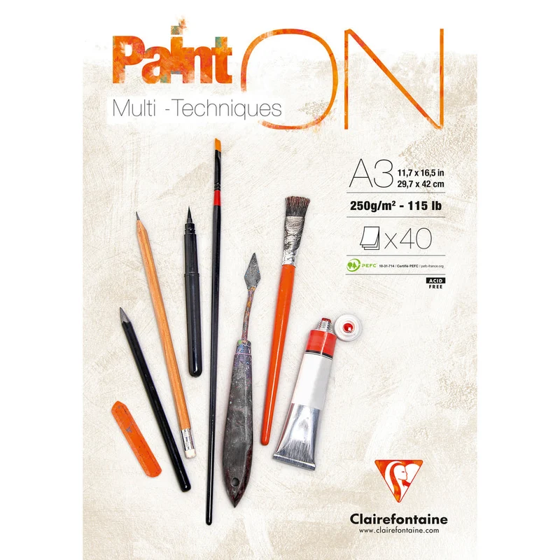 Μπλοκ mixed media CLAIREFONTAINE Paint'On έξτρα λευκό 250 g/m² – 40 φύλλα