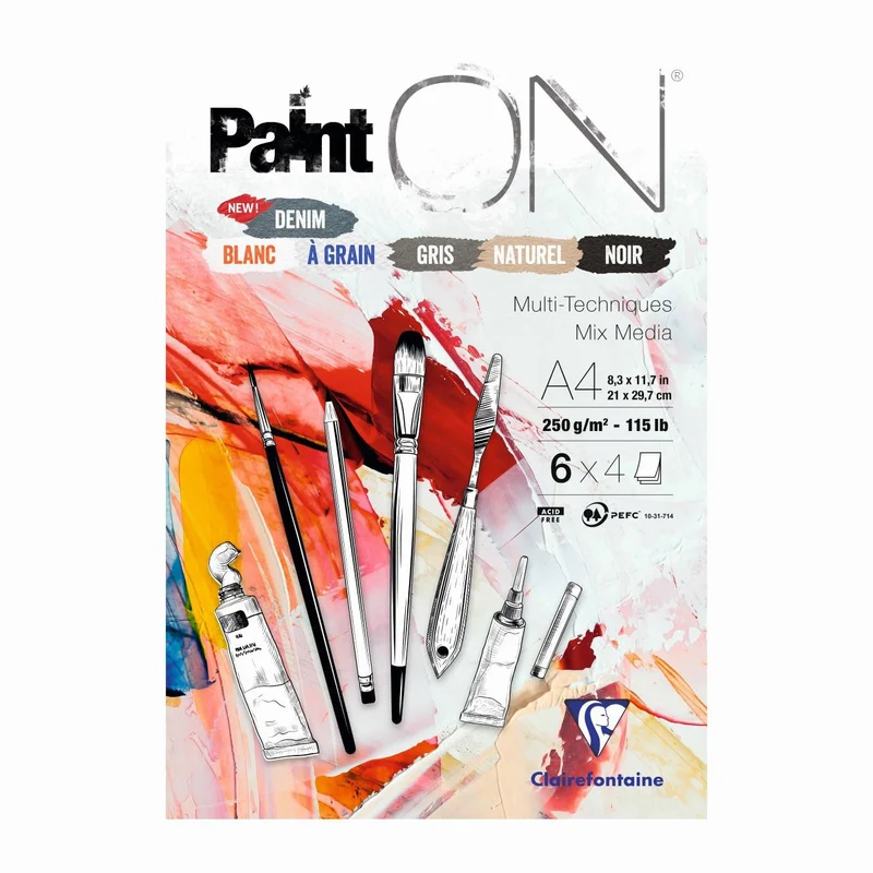 Μπλοκ ζωγραφικής CLAIREFONTAINE Paint'On Mix Media No. 6 250 g/m2 24 φύλλα - διάφορα χρώματα