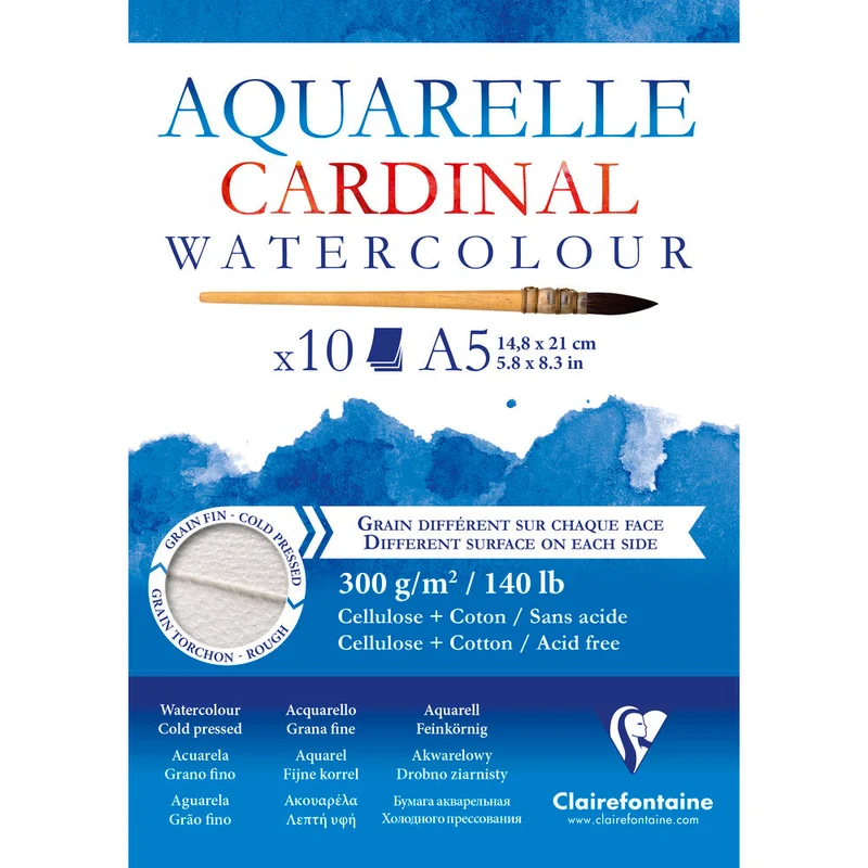 Blocco per acquerello Clairefontaine Cardinal 300 g/m² – 10 fogli