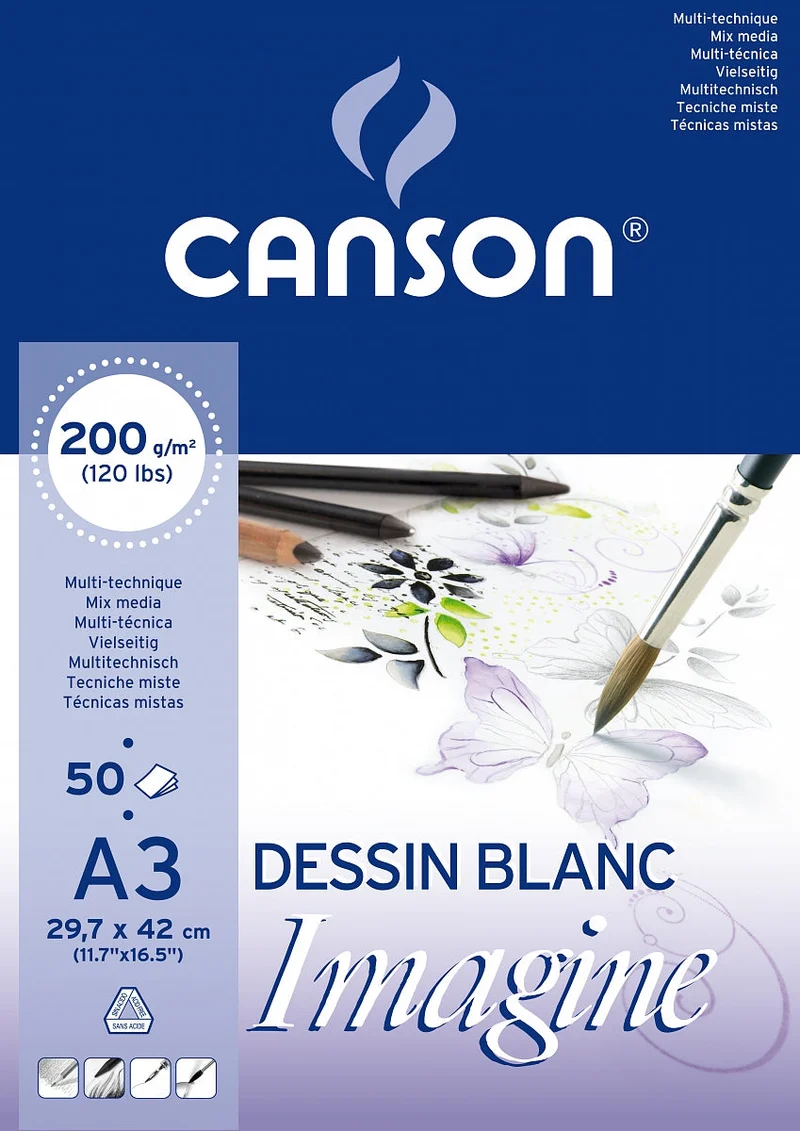 CANSON Imagine Blocco da disegno per tecniche miste 200 g/m² A3 - 50 fogli