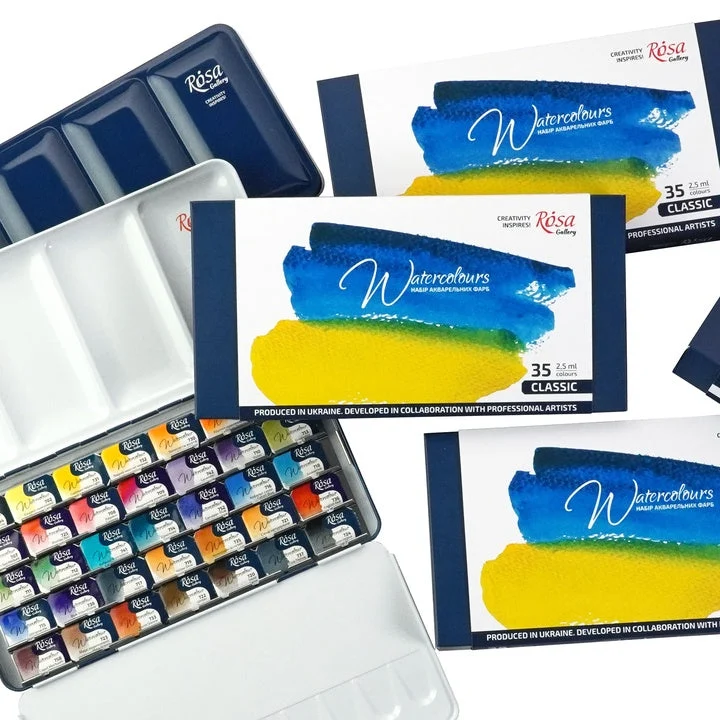 ROSA GALLERY Watercolor Set "Classic", Metal Case, 35 Colors, Full Pans