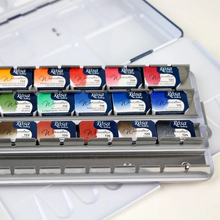 ROSA GALLERY Classic Watercolor Set, Metal Case, 21 Colors, Full Pans