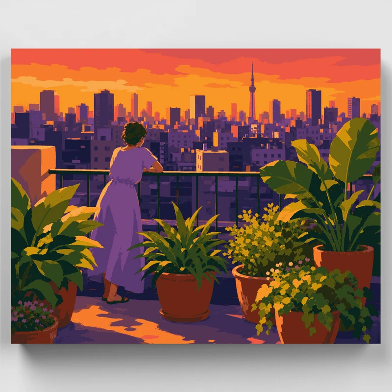 Rooftop Garden Sunset - Paint by Numbers Kit
