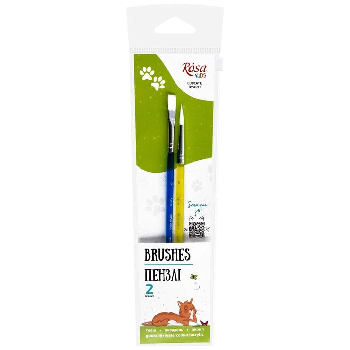 ROSA Kids Set of 2 Synthetic Brushes, Round Brush No. 6, Flat Brush No. 6