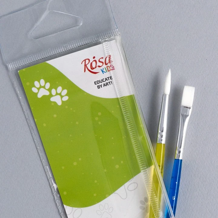ROSA Kids Set of 2 Synthetic Brushes, Round Brush No. 6, Flat Brush No. 6