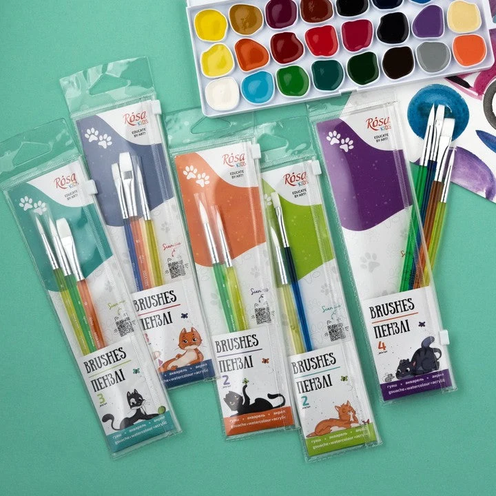 ROSA Kids Set of 2 Synthetic Brushes, Round Brush No. 6, Flat Brush No. 6