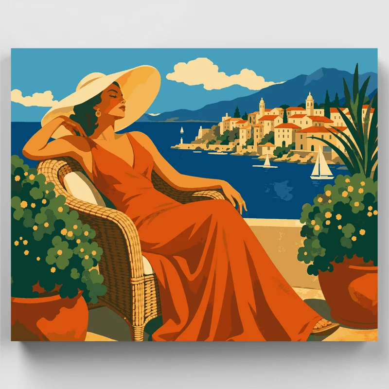Mediterranean Terrace Lady - Paint by Numbers Kit