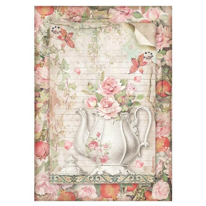 A4 Rice Paper, Teapot With Flowers