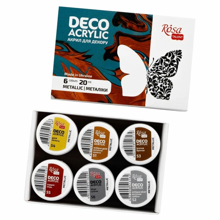ROSA TALENT Metallic Acrylic Paint for Decorations, Set of 6 x 20 ml