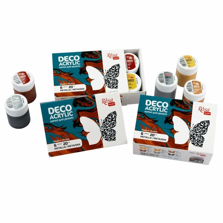 ROSA TALENT Metallic Acrylic Paint for Decorations, Set of 6 x 20 ml