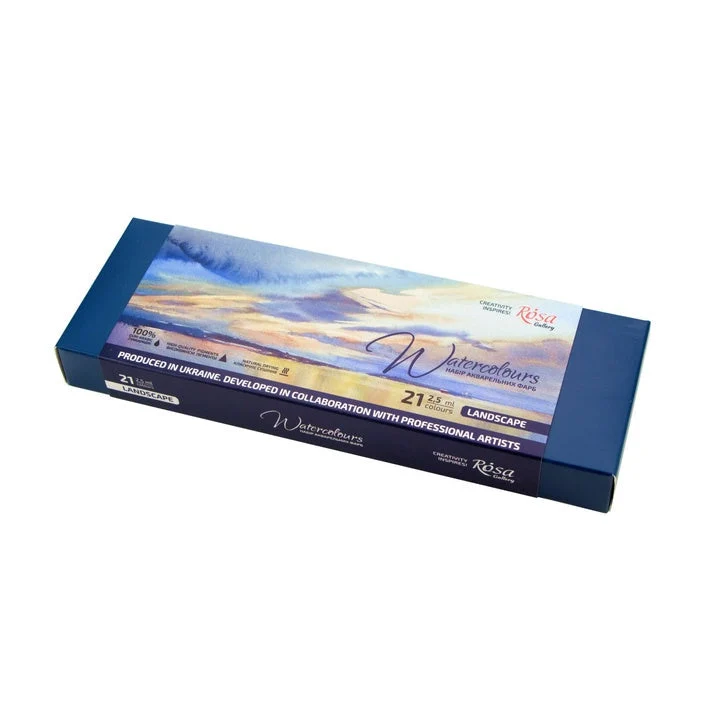 ROSA GALLERY Landscape Watercolor Set, Metal Case, Indigo, 21 Colors, Full Pans