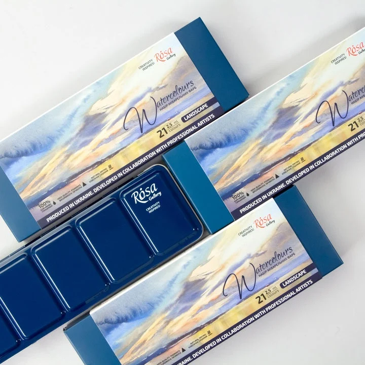 ROSA GALLERY Landscape Watercolor Set, Metal Case, Indigo, 21 Colors, Full Pans