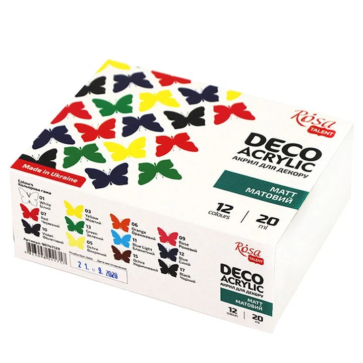 ROSA TALENT Matte Acrylic Paint for Decorations, Set of 12 x 20 ml