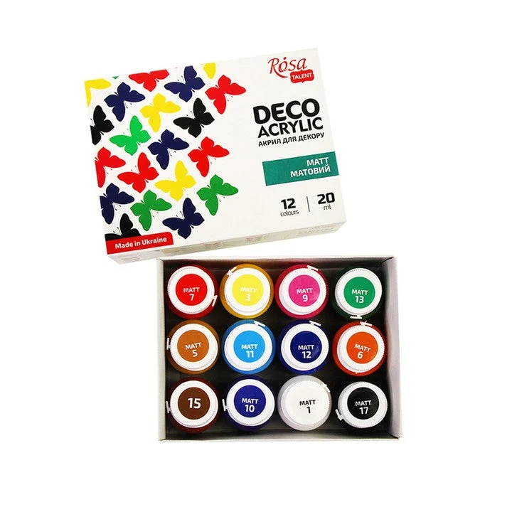 ROSA TALENT Matte Acrylic Paint for Decorations, Set of 12 x 20 ml