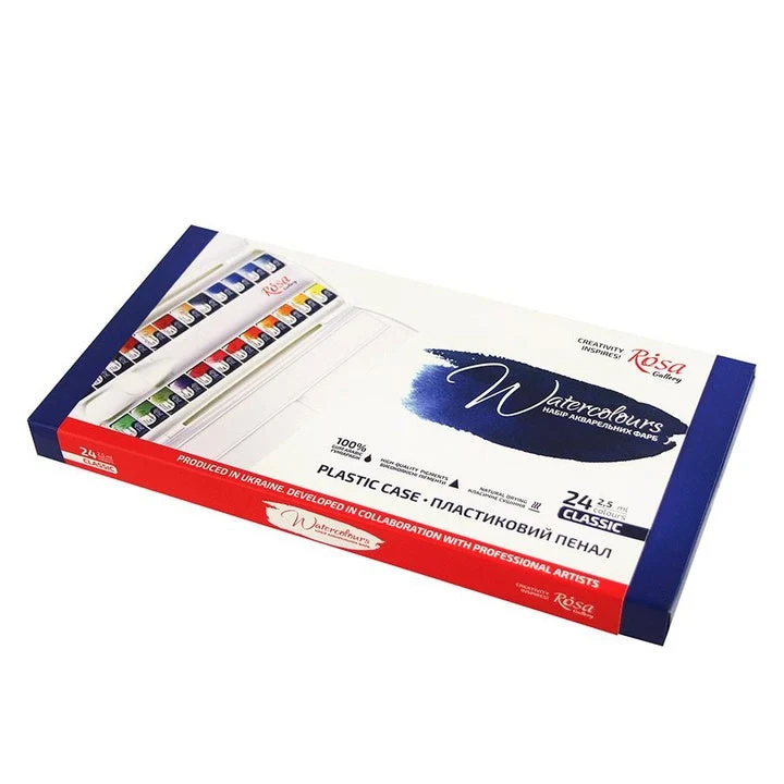 ROSA Gallery Classic Watercolor Set, Plastic Case, 24 Colors, Full Pans