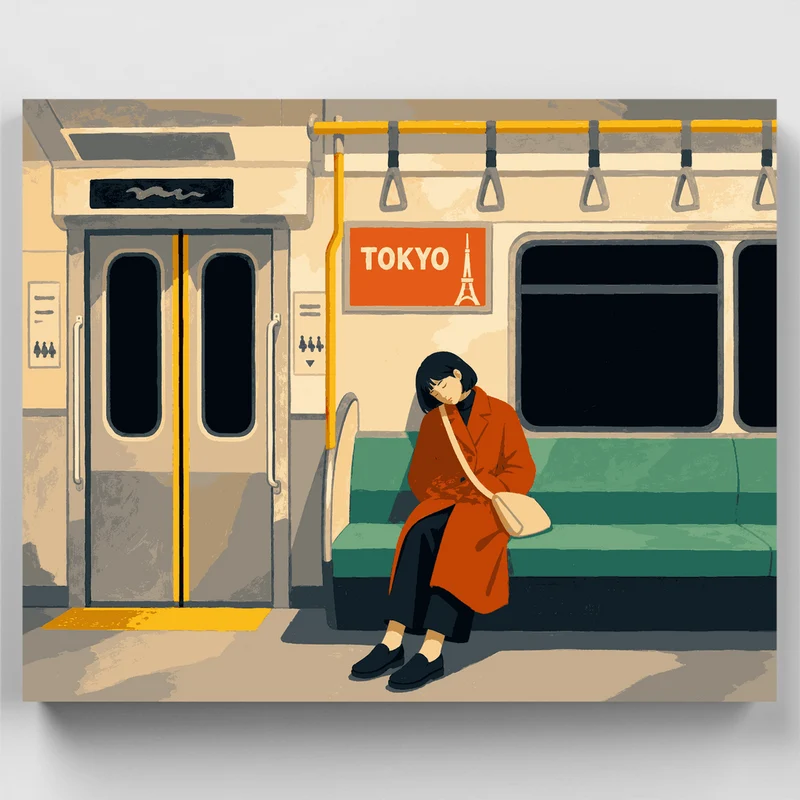 Sleeping on the Subway - Paint by Numbers Kit