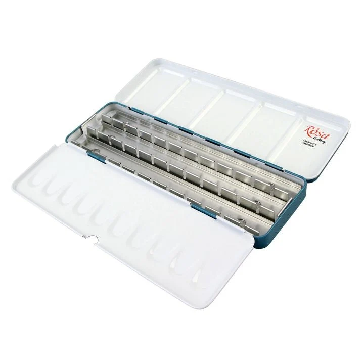 ROSA GALLERY Watercolor Paint Case, Metallic, Turquoise, 21 Pans