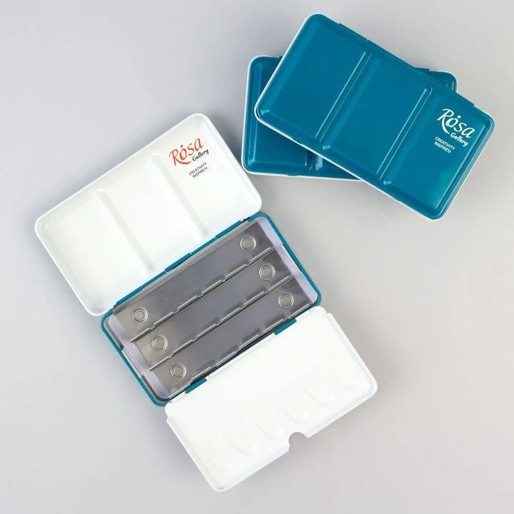 ROSA GALLERY Watercolor Paint Case, Metallic Turquoise, 12 Pans