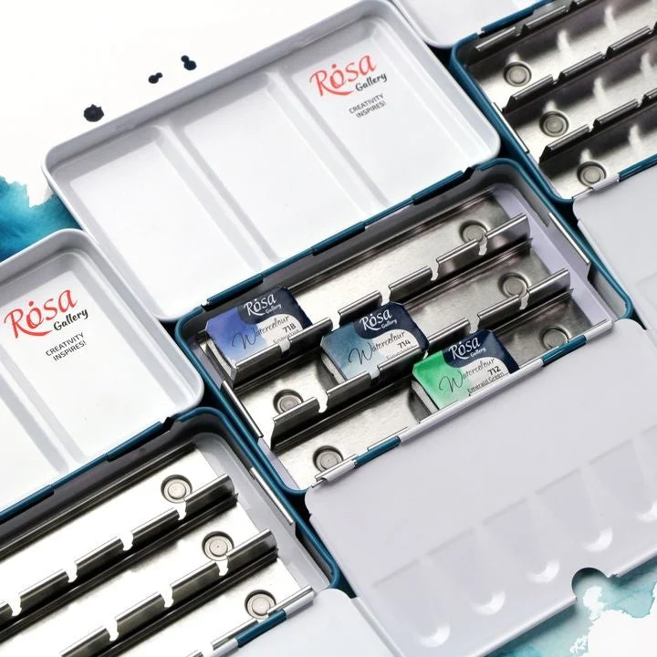 ROSA GALLERY Watercolor Paint Case, Metallic Turquoise, 12 Pans
