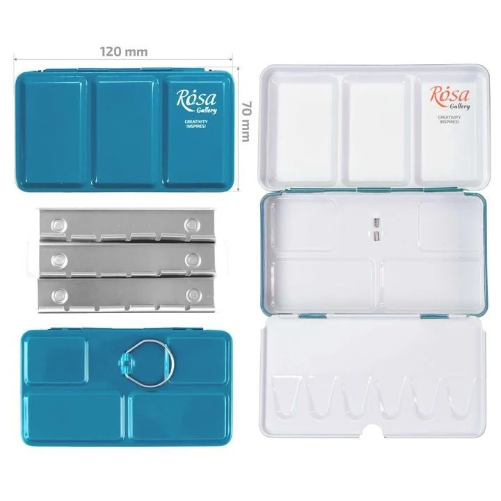 ROSA GALLERY Watercolor Paint Case, Metallic Turquoise, 12 Pans