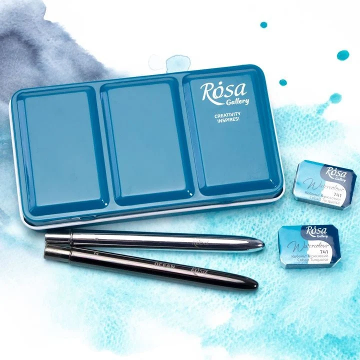 ROSA GALLERY Watercolor Paint Case, Metallic Turquoise, 12 Pans