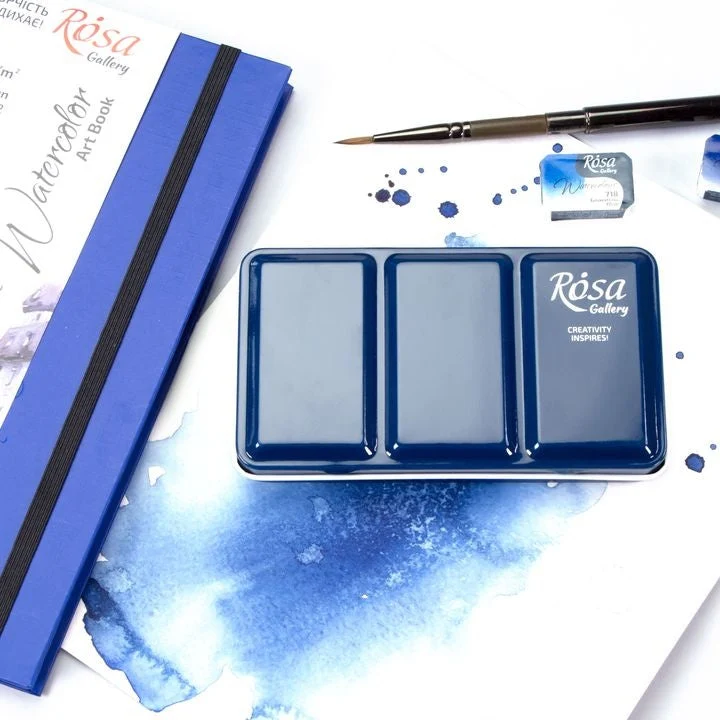 ROSA GALLERY Watercolor Paint Case, Metallic, Indigo, 12 Pans