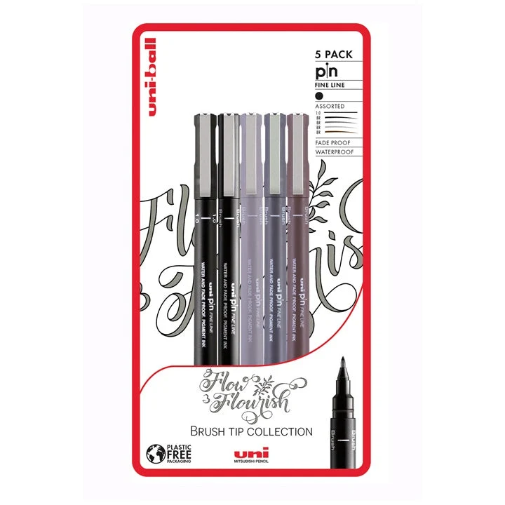 UNI PIN Fineliner Marker Set, Flow and Flourish, Set of 5