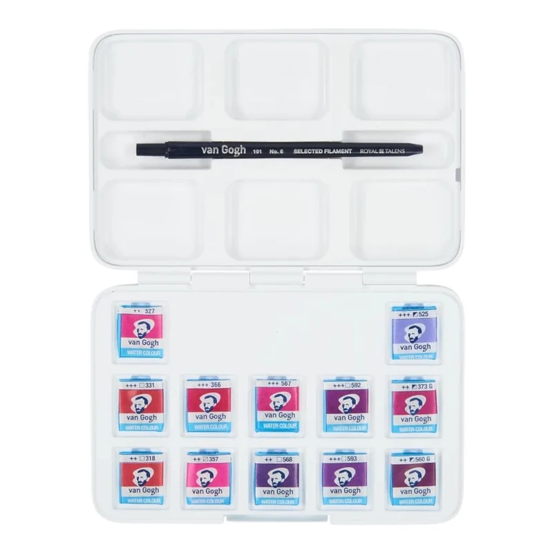 Van Gogh Aquarell Pocket Box Violets 12er- Näpfchen, Pinsel