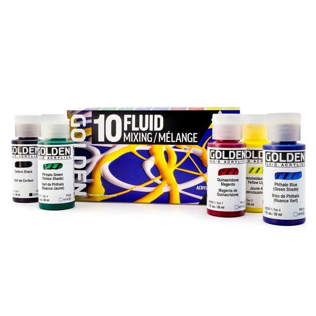 GOLDEN Fluid Set di colori acrilici Mixing 10 × 30 ml