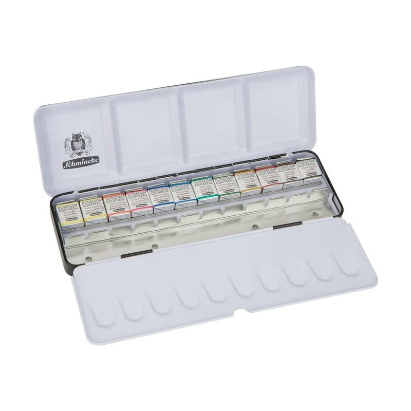 Set di acquerelli Schmincke HORADAM in scatola di metallo, 12 mezzi godet + spazio extra