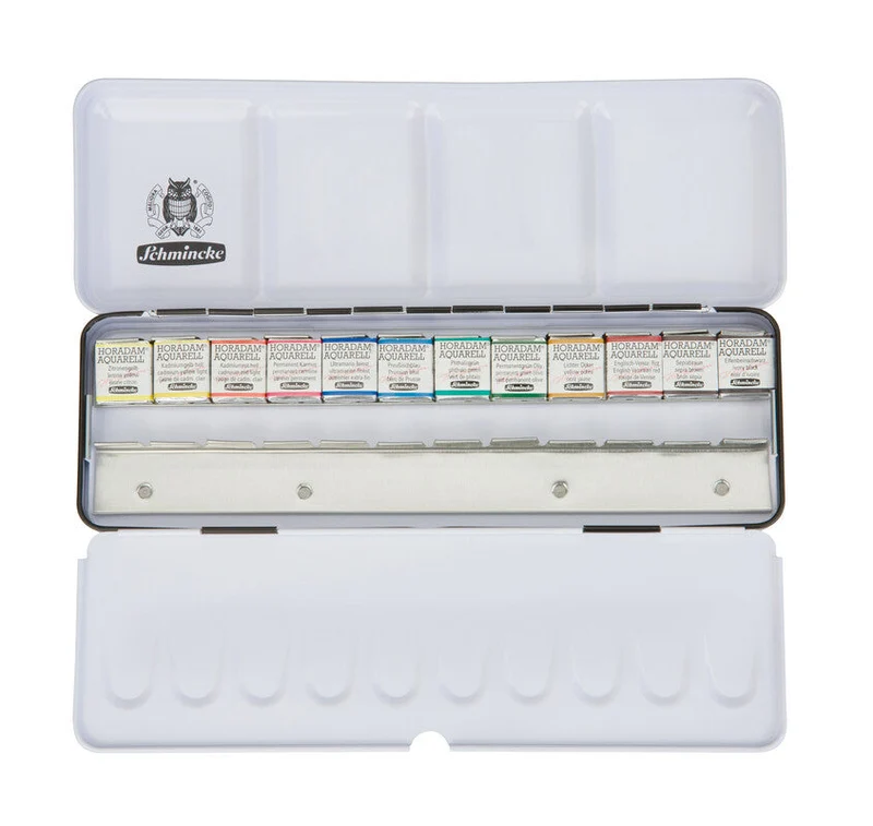 Set di acquerelli Schmincke HORADAM in scatola di metallo, 12 mezzi godet + spazio extra